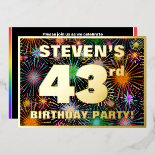 43e Verjaardagsfeest — Leuke, Kleurrijke Vuurwerk Folie Uitnodiging