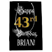 43rd Birthday ~ Fancy Script; Faux Gold Look; Name Medium Cadeauzakje (Voorkant)