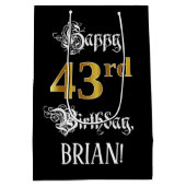 43rd Birthday ~ Fancy Script; Faux Gold Look; Name Medium Cadeauzakje (Achterkant)