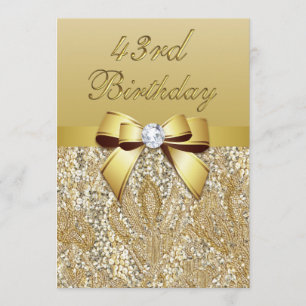 43rd Birthday Gold Faux Sequins and Bow Kaart