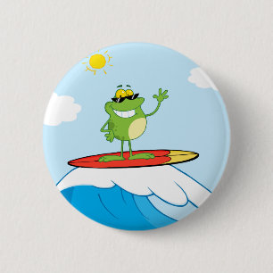 4419-Happy-Frog-While-Surfing HAPPY SURFER FROG CA Ronde Button 5,7 Cm
