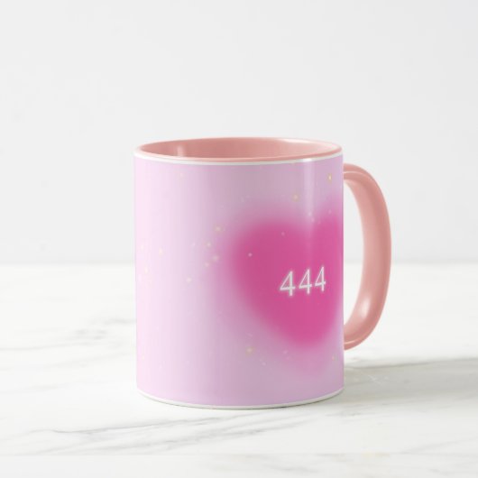 444 Moderne roze hartesthetische angel-nummer Mok (Voorkant rechts)