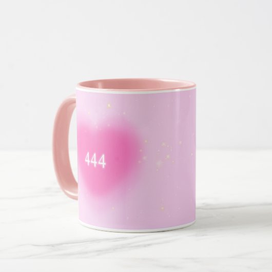 444 Moderne roze hartesthetische angel-nummer Mok (Voorkant links)