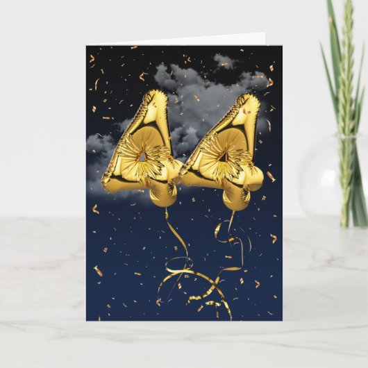 44e Anniversaire Gold Mylar Balloon et carte Confe (Devant)