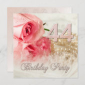 44e anniversaire invitation de fête, roses et perl (Devant / Derrière)