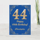44e Birthday Blue en Gold Glitter Lijst Kaart (Voorkant)