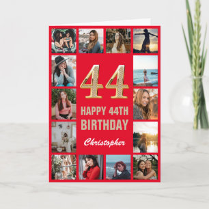 44e Happy Birthday Red en Gold Photo Collage Kaart