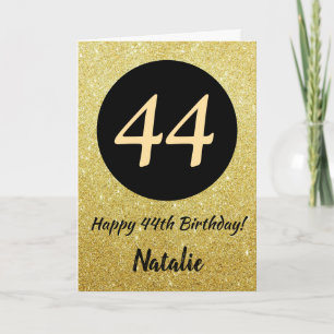 44e Happy Birthday Zwart en Goud Glitter Kaart