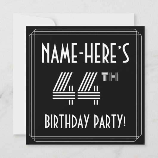 44e verjaardag: Art Deco Style met aangepaste naam Kaart (Voorkant)