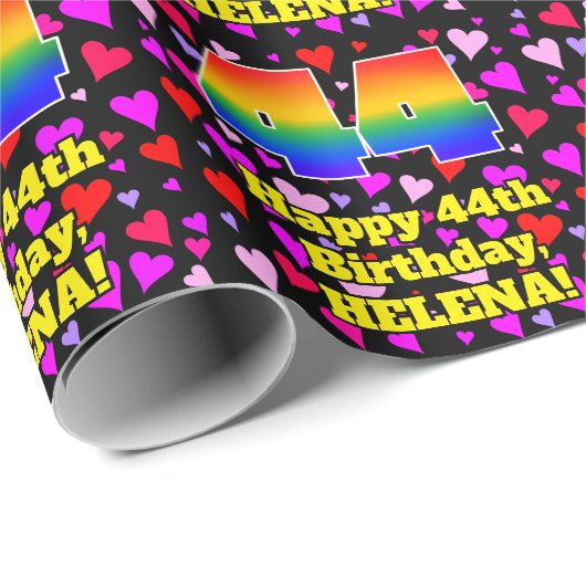 44e verjaardag: Beeldende hartenpatronen, regenboo Cadeaupapier (Rol Hoek)