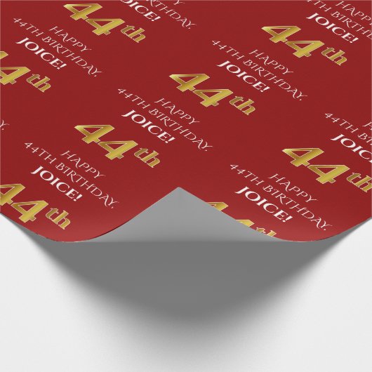 44e verjaardag: Elegant, Rood, Faux Gold Look Cadeaupapier (Hoek)