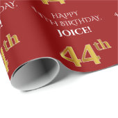 44e verjaardag: Elegant, Rood, Faux Gold Look Cadeaupapier (Rol Hoek)