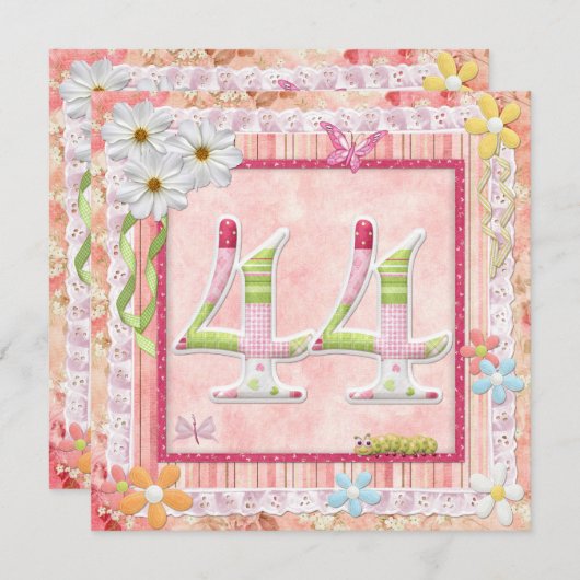 44e verjaardag feest scrapbooking stijl kaart (Voorkant / Achterkant)