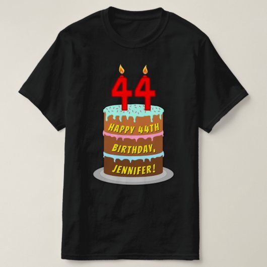 44e verjaardag — Fun Cake & Candles, w/ Eigen naam T-shirt (Design voorkant)