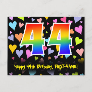 44e verjaardag: Fun Hearts Pattern, Rainbow 44 Briefkaart