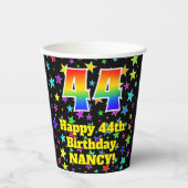 44e verjaardag: Fun Stars Pattern en Rainbow 44 Papieren Bekers (Voorkant)