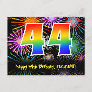 44e verjaardag – leuk vuurwerkpatroon + regenboog briefkaart
