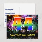 44e verjaardag – leuk vuurwerkpatroon + regenboog  briefkaart (Voorkant / Achterkant)