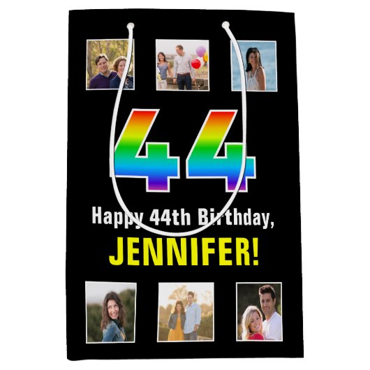 44e verjaardag: Regenboog "44", Aangepaste foto's  Medium Cadeauzakje (Voorkant)