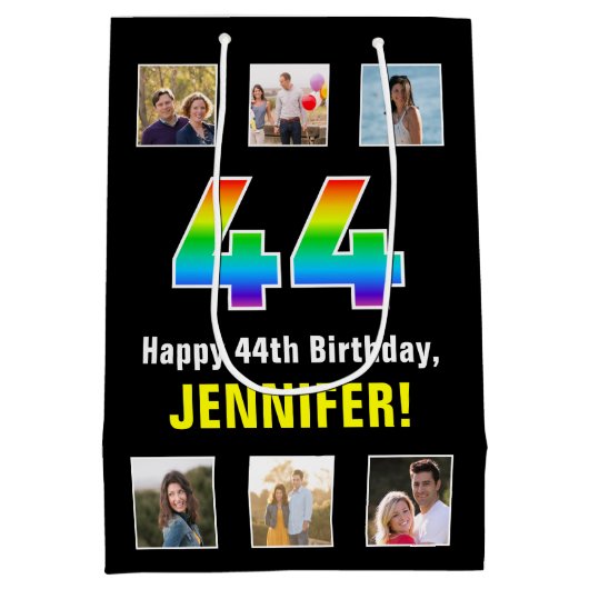 44e verjaardag: Regenboog "44", Aangepaste foto's  Medium Cadeauzakje (Achterkant)