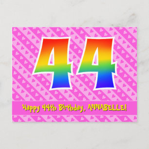 44e verjaardag: Roze strepen & harten, Regenboog 4 Briefkaart