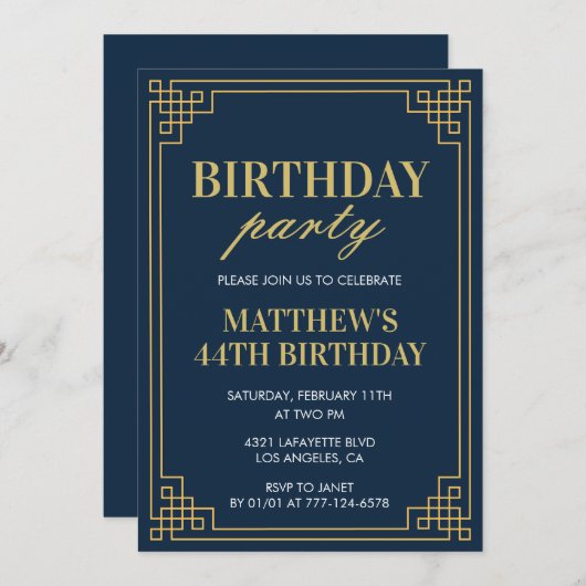 44e verjaardag uitnodigingen Verjaardagsfeest jong (Voorkant / Achterkant)