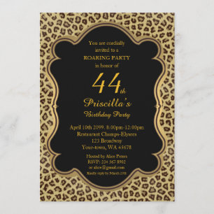 44th, Birthday Party 44th, Cheetah, Black & Gold Kaart