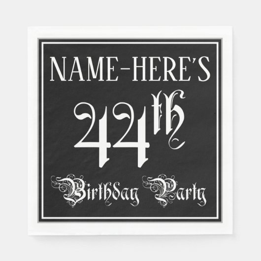 44th Birthday Party — Fancy Script + Custom Name Servet (Voorkant)