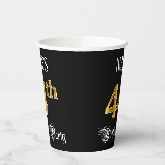 44th Birthday Party — Fancy Script, Faux Gold Look Papieren Bekers (Links)