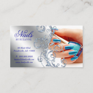 455 Nail Salon Visitekaartje Glitter Blue Silver