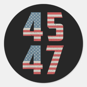 45 47 Trump Retro USA Flag 2025 President Ronde Sticker