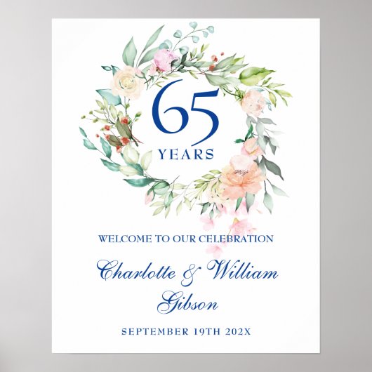 45 - 65e bruiloft Jubileum Bloemen Welkomstbord Poster (Voorkant)