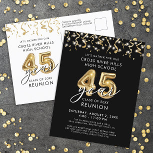 45 jaar Black Gold Balloons Uitnodigen Briefkaart