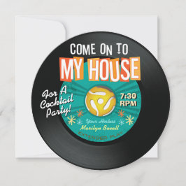 45 RPM RecordCome On My House Party Invitations Kaart