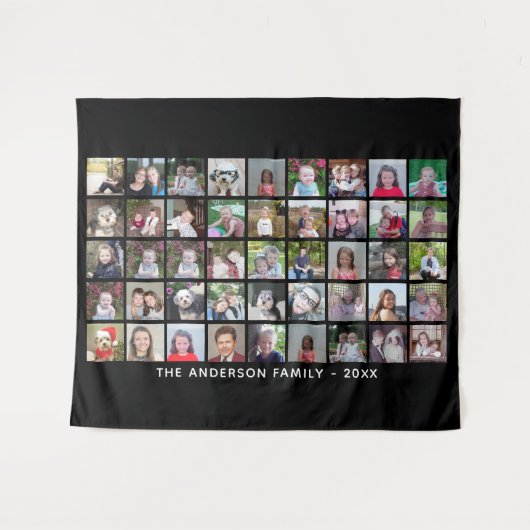 45 Square Photo Collage Grid met tekst - zwart Wandkleed (Voorkant (horizontaal))