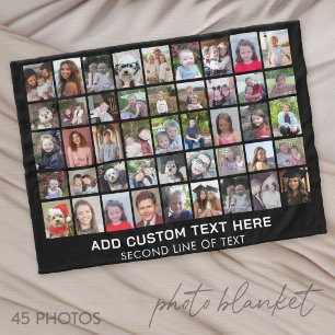 45 vierkante fotocollage raster met tekst - zwart fleece deken