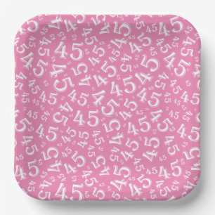 45 Willekeurig Nummer Patroon Roze/Witte Papieren Bordje