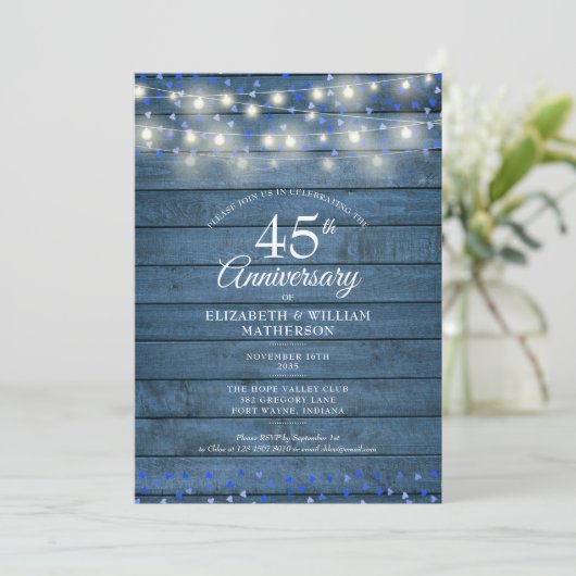 45e 65e Jubileum String Lights Wood Harten Kaart (Staand voorkant)