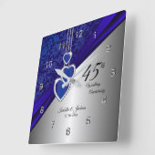 45e / 65e saffieren huwelijksjubileum-herinnerings vierkante klok (Hoek)