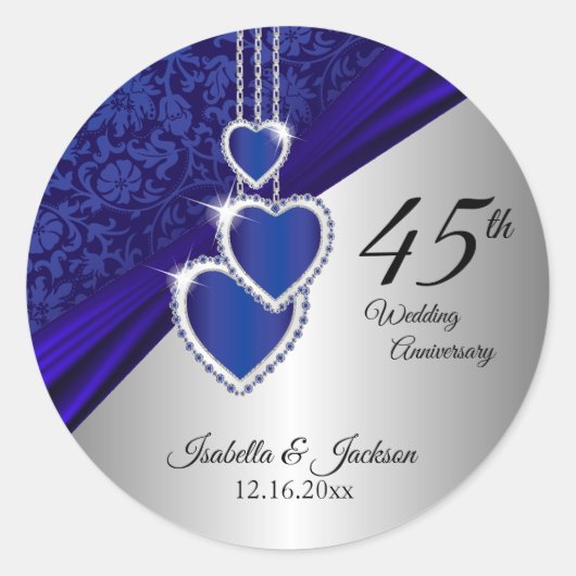 45e / 65e Sapphire Wedding Jubileum Design Ronde Sticker (Voorkant)