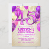 45e anniversaire Ballons roses Invitation (Devant)