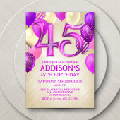 45e anniversaire Ballons roses Invitation