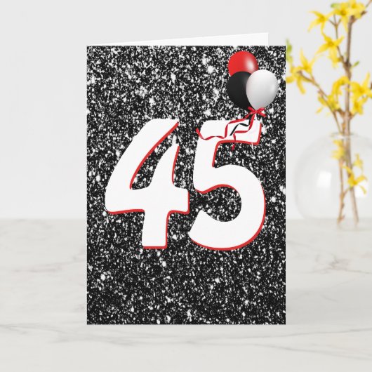 45e anniversaire Ballons sur carte Parties scintil (Fleur jaune)