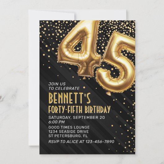45e anniversaire Gold Black Invitation (Devant)