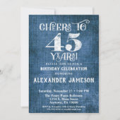 45e anniversaire Invitation Linen Bleu Bravo rusti (Devant)