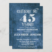 45e anniversaire Invitation Linen Bleu Bravo rusti (Devant / Derrière)