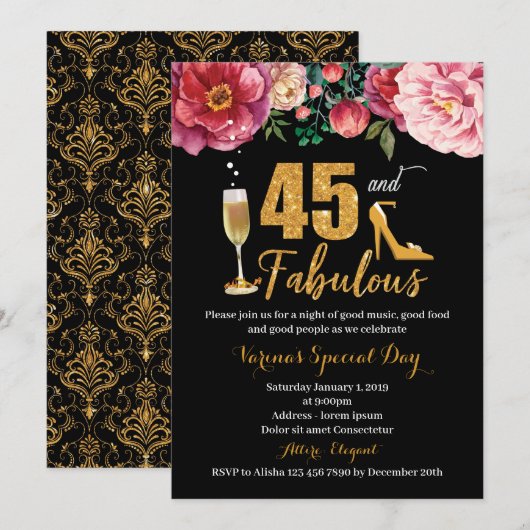 45e anniversaire Invitation pour les femmes (Devant / Derrière)