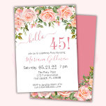 45e anniversaire Invitations Pink Floral Modern Pa<br><div class="desc">Invitations de 45e anniversaire rose floral moderne - soirée "bonjour 45 !" avec arrière - plan blanc et belle impression que vous pouvez customiser avec toutes les informations de votre fête d'anniversaire. avec pêche et couleurs roses - élégant.</div>