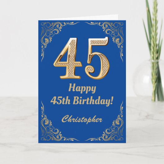 45e Birthday Blue en Gold Glitter Lijst Kaart (Voorkant)