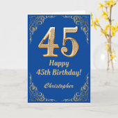 45e Birthday Blue en Gold Glitter Lijst Kaart (Gele Bloem)